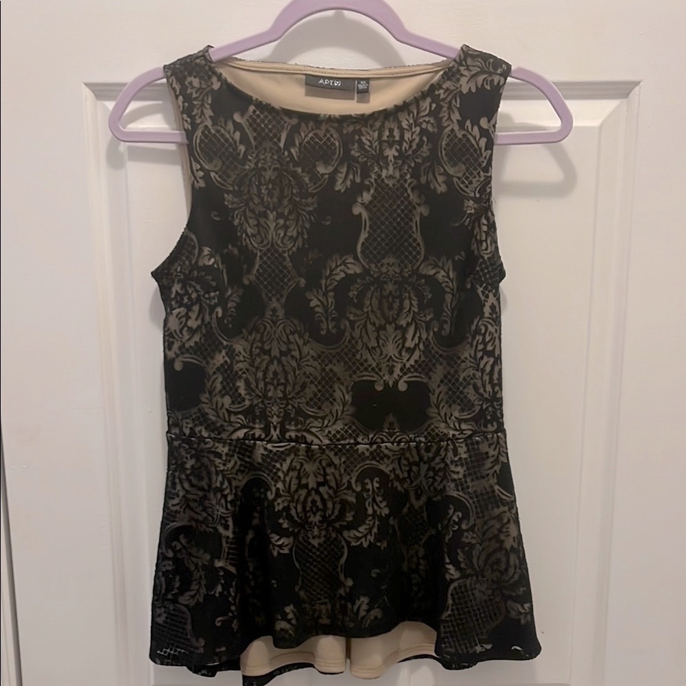 Gold Peplum Embellished Sleeveless Blouse